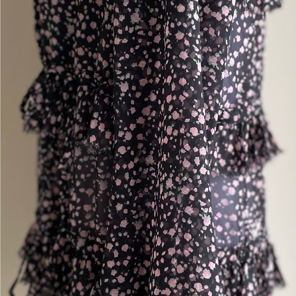 ALL SAINTS DEIRDE PEPPER SHIRT, TIE DETAILS, TIERED, FLOWY, BLACK/PINK SZ XS - Picture 8 of 10